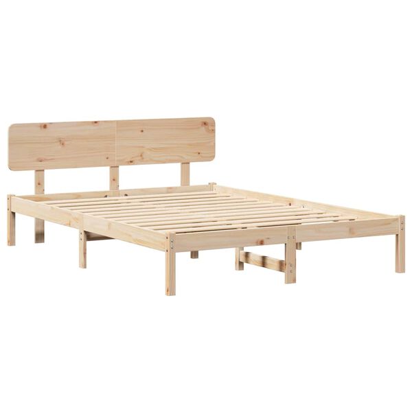 vidaXL Bed Frame with Headboard Natural 150 x 200 cm Solid Pine Wood