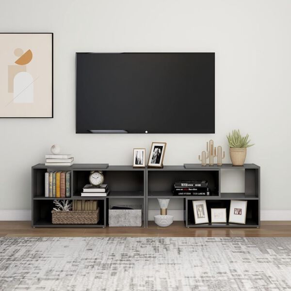 vidaXL TV Cabinet High Gloss Grey 149x30x52 cm Engineered Wood