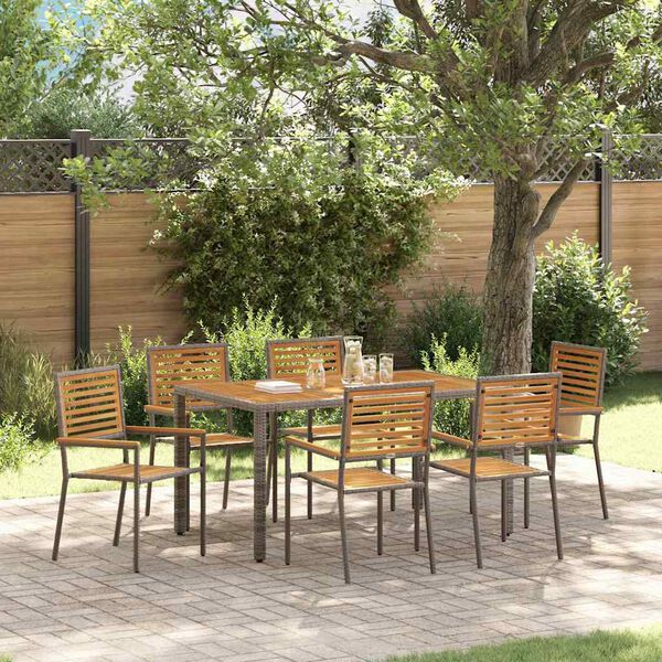 vidaXL Garden Dining Set 7 pcs Grey and Brown Poly Rattan