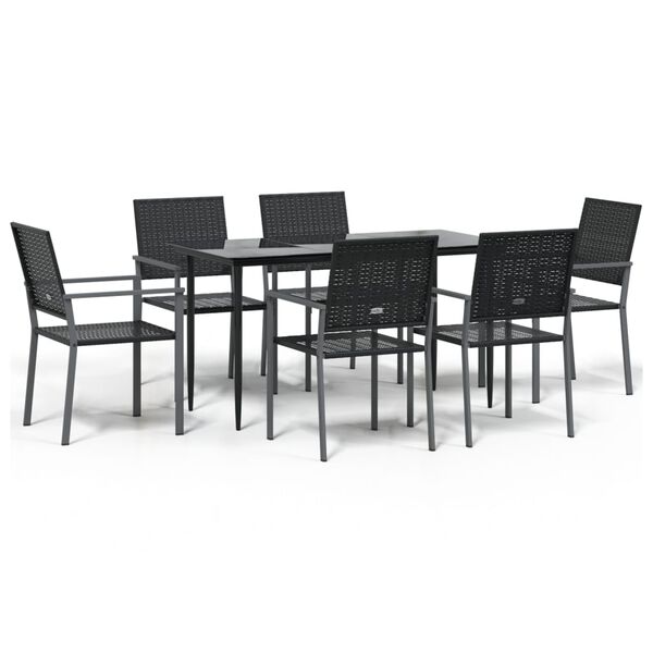 vidaXL 7 Piece Garden Dining Set Poly Rattan and Steel