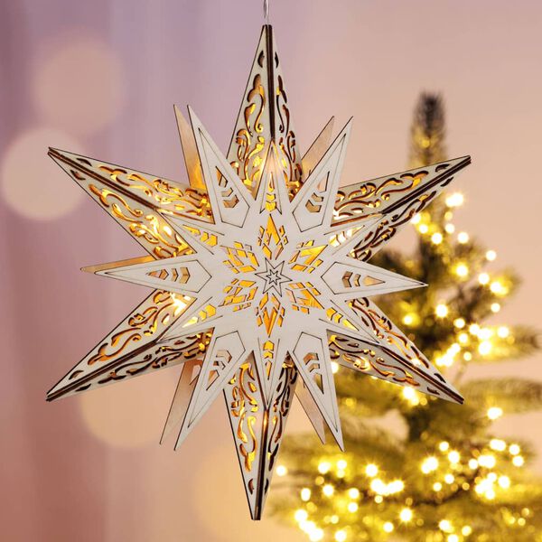 HI Illuminated Wooden Carved Star