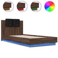 vidaXL Bed Frame with Headboard and LED Lights Brown Oak 90x200 cm