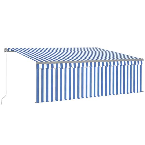 vidaXL Manual Retractable Awning with Blind&LED 4.5x3m Blue&White