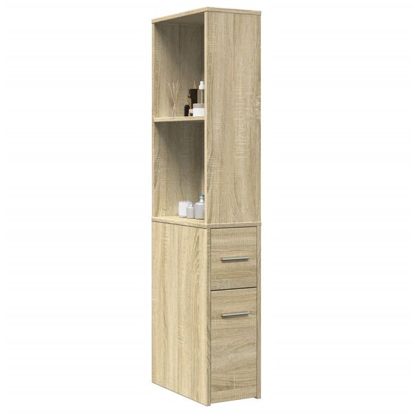 vidaXL Narrow Bathroom Cupboard with Wheels Sonoma Oak Engineered Wood