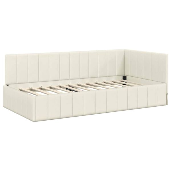 vidaXL Corner Bed Frame with Headboard Cream 90 cm x 190 cm Velvet