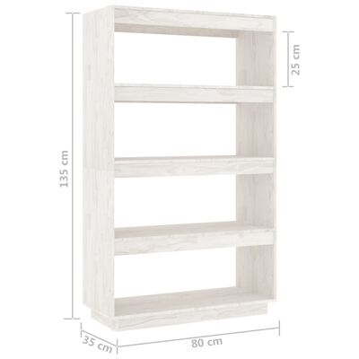 vidaXL Book Cabinet/Room Divider White 80x35x135 cm Solid Pinewood