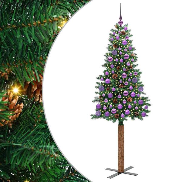 vidaXL Slim Christmas Tree Green 180 cm PVC and Solid Pine wood
