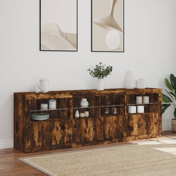 vidaXL Sideboard with LED Lights Smoked Oak 202x37x67 cm