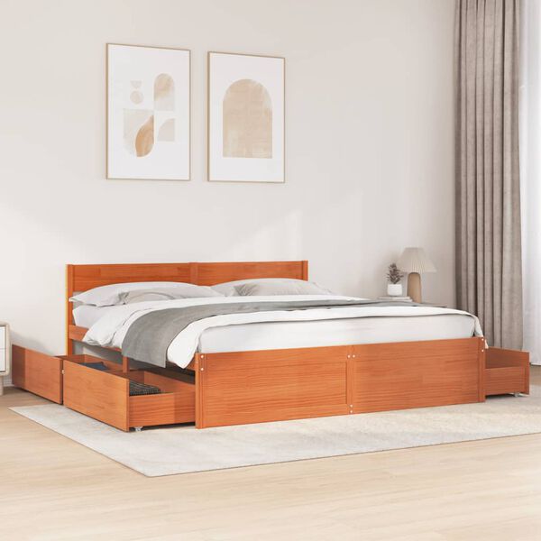 vidaXL Bed Frame without Mattress Wax Brown 180x200 cm Super King Solid Wood Pine