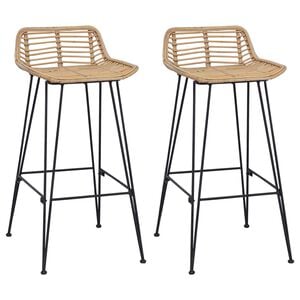 vidaXL Bar Stool 2 pcs Natural 44 x 45 x 76 cm Rattan and Steel