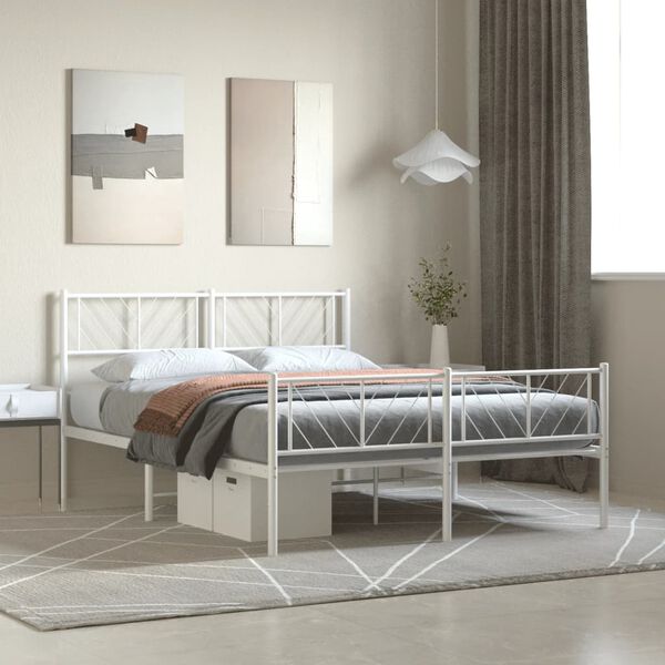 vidaXL Metal Bed Frame without Mattress with Footboard White 120x200cm