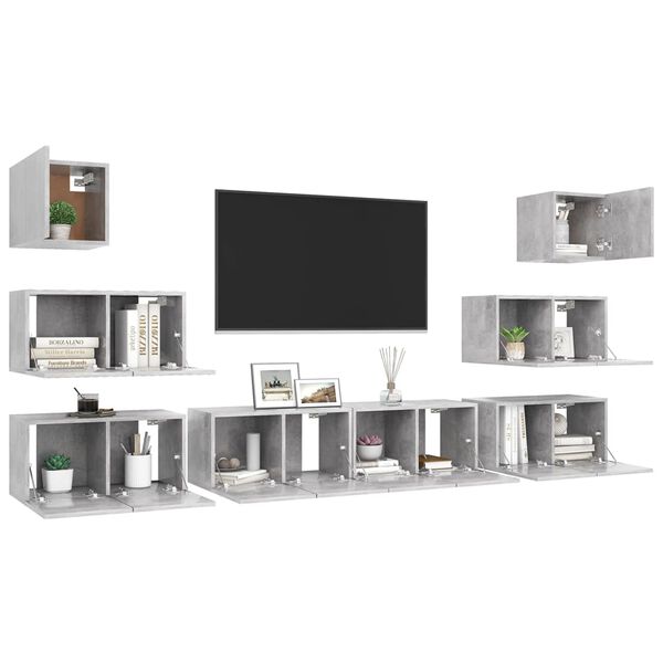 vidaXL 8 Piece TV Cabinet Set Concrete Grey Engineered Wood
