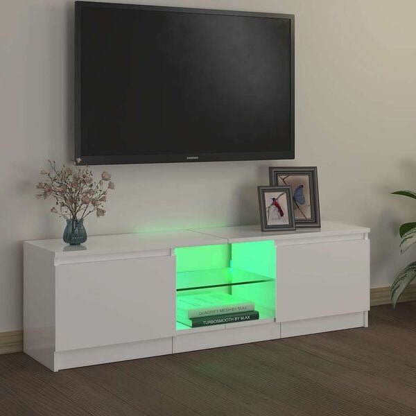 vidaXL TV Cabinet with LED Lights High Gloss White 120x30x36 cm
