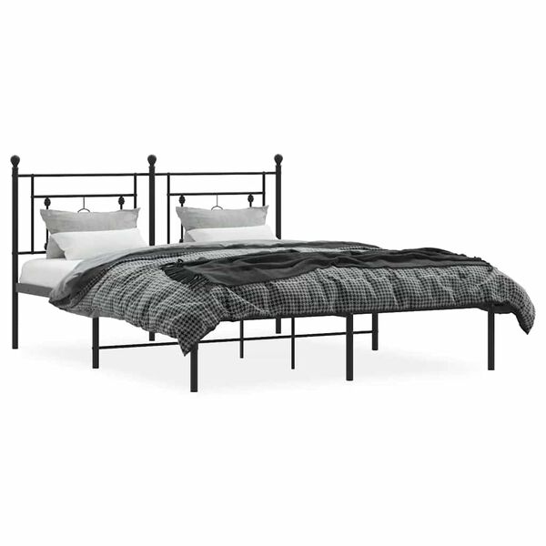 vidaXL Metal Bed Frame without Mattress with Headboard Black 150x200cm