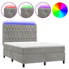 vidaXL Box Spring Bed with Mattress&LED Light Grey 140x190 cm Velvet