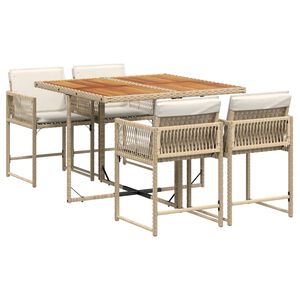 vidaXL 5 Piece Garden Dining Set with Cushions Beige Poly Rattan