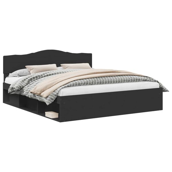 vidaXL Bed Frame with Headboard Black 200 x 200 cm Solid Pine Wood