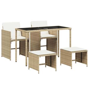 vidaXL 5 Piece Garden Dining Set with Cushions Beige Poly Rattan
