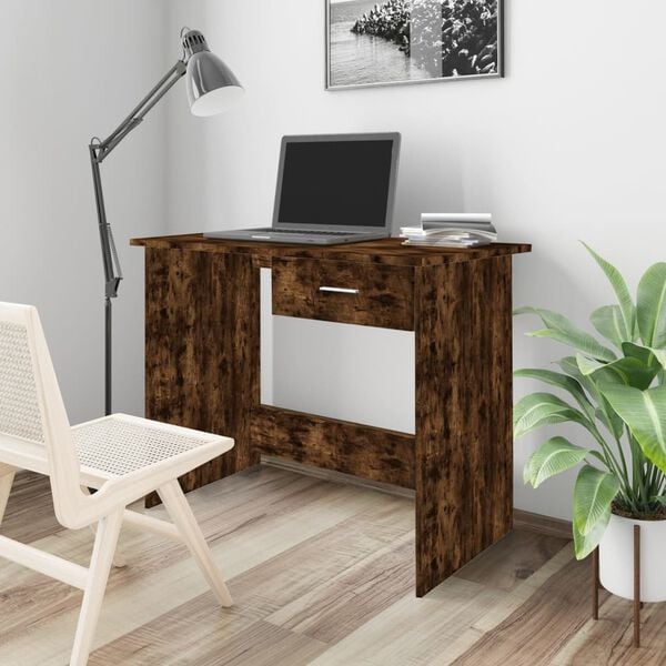 vidaXL Desk Smoked Oak 100x50x76 cm Engineered Wood