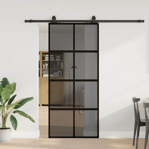 vidaXL Sliding Door with Hardware Set Black 90x205 cm Tempered Glass
