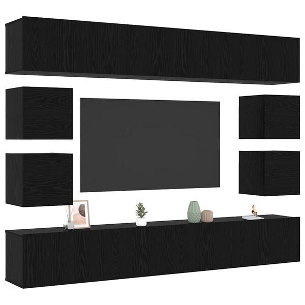 vidaXL TV Cabinet Set Wall-mounted Black Oak Engineered Wood