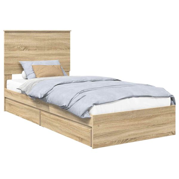 vidaXL Storage Bed with Drawer Sonoma Oak 90 x 190 cm Engineered Wood