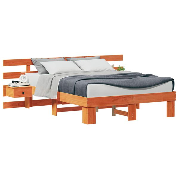 vidaXL Bed Frame with Headboard Brown 140 x 190 cm Solid Pine Wood
