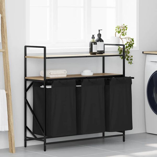 vidaXL Laundry Basket 3 Compartments with Shelves Sonoma Oak