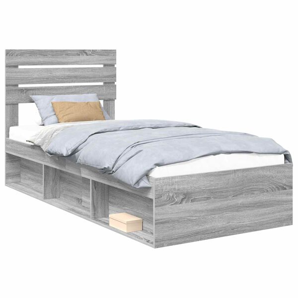 vidaXL Bed Frame Grey Sonoma 100 x 200 cm Solid Pine Wood