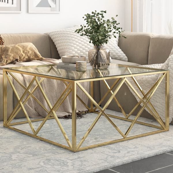 vidaXL Coffee Table Gold Stainless Steel and Tempered Glass