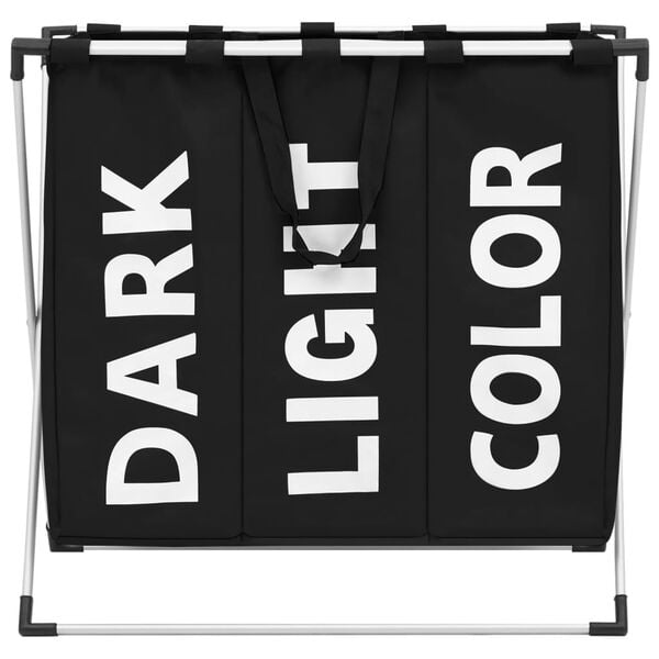 vidaXL 3-Section Laundry Sorter Black