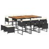 vidaXL 11 Piece Garden Dining Set with Cushions Black Poly Rattan