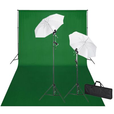vidaXL Studio Kit Green Backdrop 600x300 cm & Lights