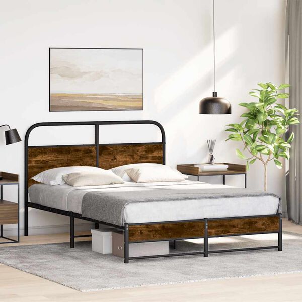 vidaXL Bed Frame Without Mattress 120x190 cm Smoked Oak Engineered Wood