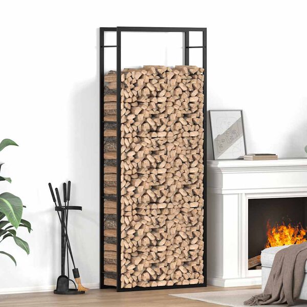 vidaXL Firewood Rack Matt Black 80x28x222 cm Steel