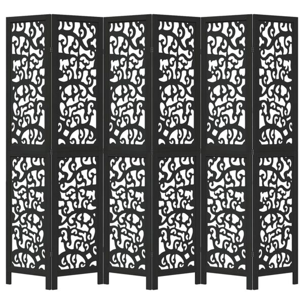 vidaXL Room Divider 6 Panels Black Solid Wood Paulownia