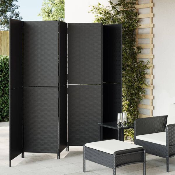 vidaXL Room Divider 6 Panels Black Poly Rattan