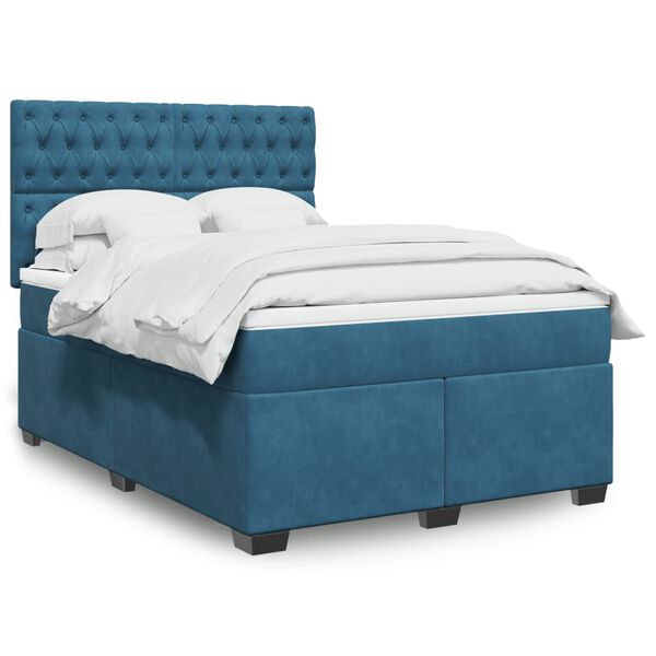 vidaXL Box Spring Bed with Mattress Blue 140x190 cm Velvet