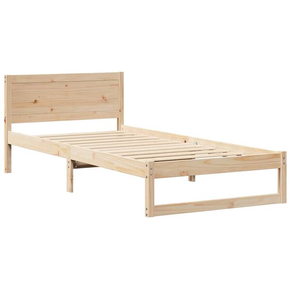 vidaXL Bed Frame with Headboard Natural 90 x 200 cm Solid Pine Wood