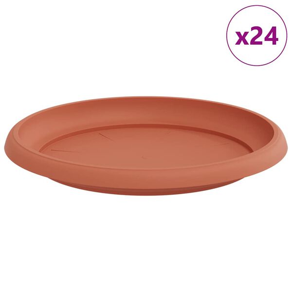 vidaXL Round Flower Tray 24 pcs Brick Red &Oslash; 21.5 x 2.5 cm Plastic