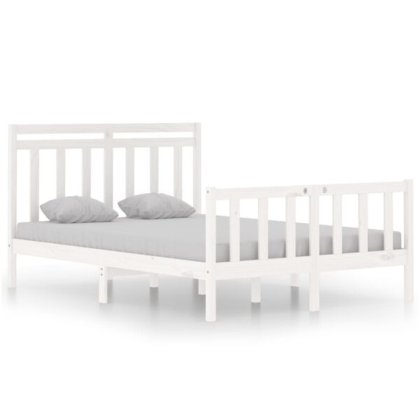 vidaXL Bed Frame without Mattress White 135x190 cm Double Solid Wood