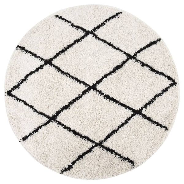 vidaXL Shaggy Rug High Pile Black and Cream &phi;120 cm