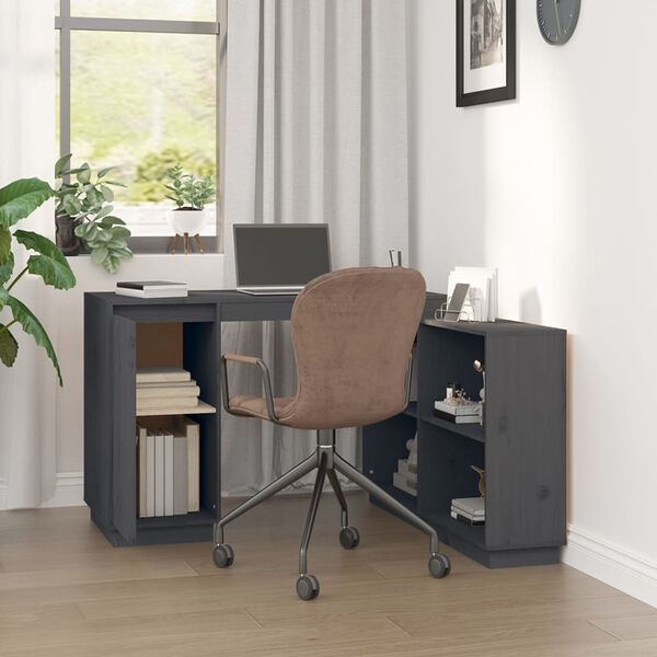 vidaXL Desk Grey 110x50x75 cm Solid Wood Pine