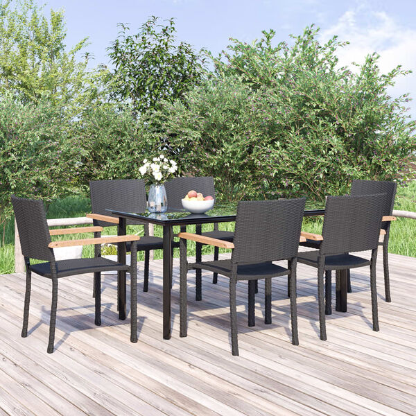 vidaXL 7 Piece Garden Dining Set Black Poly Rattan