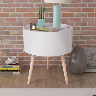 vidaXL Side Table with Serving Tray Round 39.5x44.5 cm White