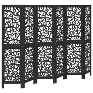 vidaXL Room Divider 6 Panels Black Solid Wood Paulownia