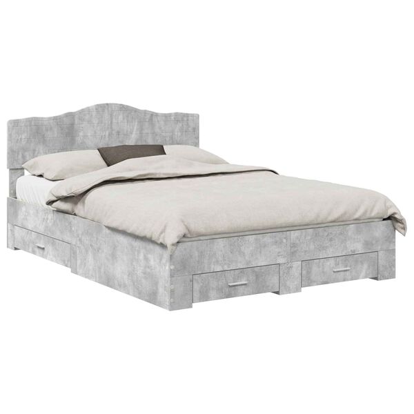 vidaXL Bed Frame Concrete Grey 140 x 190 cm Engineered Wood