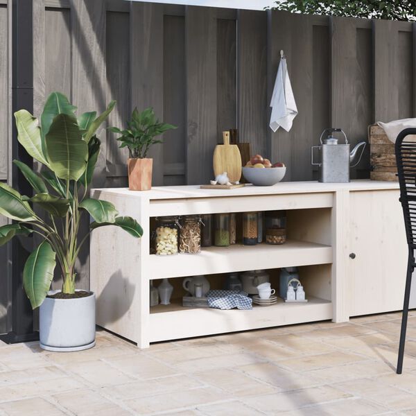 vidaXL Outdoor Kitchen Cabinet MEPPEL White 106x55x64 cm Solid Wood Pine