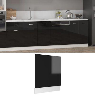 vidaXL Dishwasher Panel High Gloss Black 59.5x3x67 cm Engineered Wood