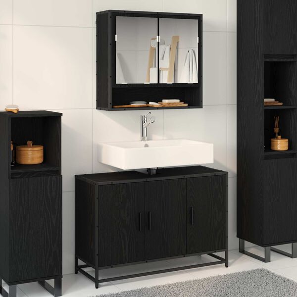 vidaXL Bathroom Furniture Set 2 pcs Black Oak Engineered Wood